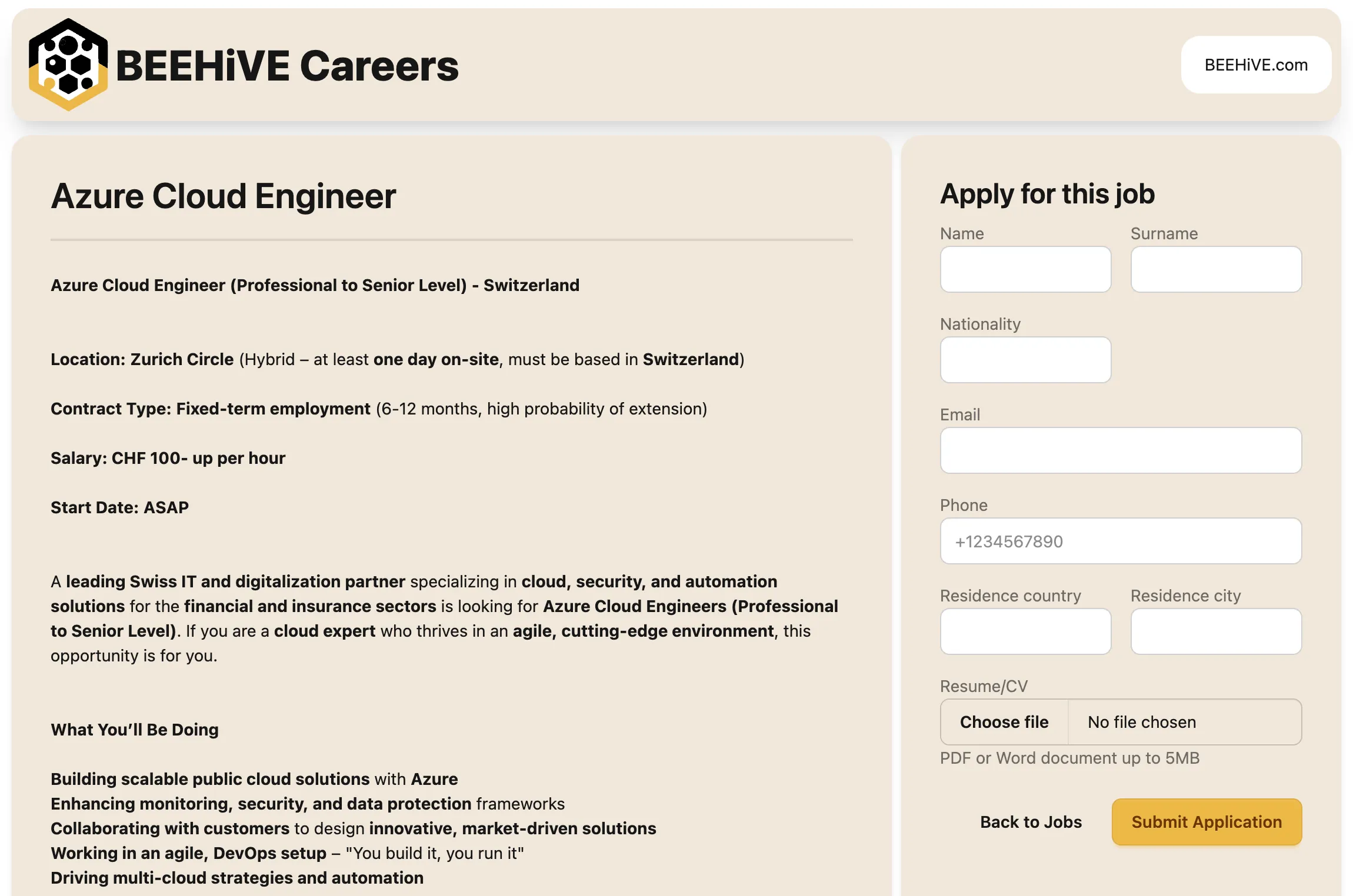 Beehive Careers website screenshot